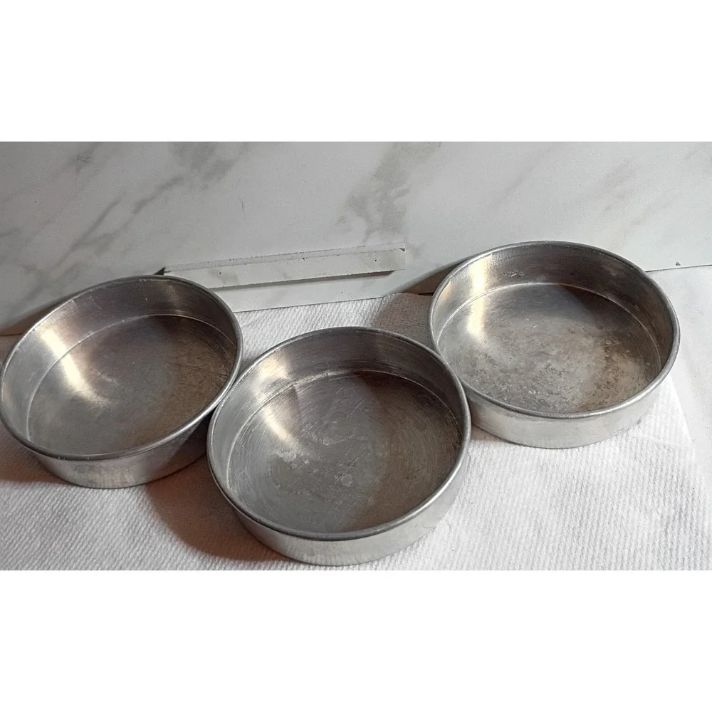 Vintage Easy Bake Round Aluminum Cake Pans Set of 3 Silver 6 Inch Baking Tins
